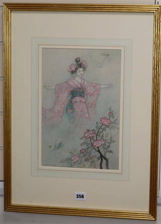 Warwick Goble (1862-1943), watercolour with pen and ink, Geisha, signed, Chris Beetles label verso, 33 x 22cm